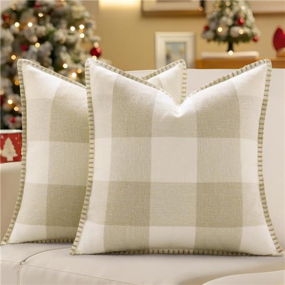 Christmas Buffalo Plaid Check Throw Pillow Covers 18x18 Set of 2, Outdoor Linen